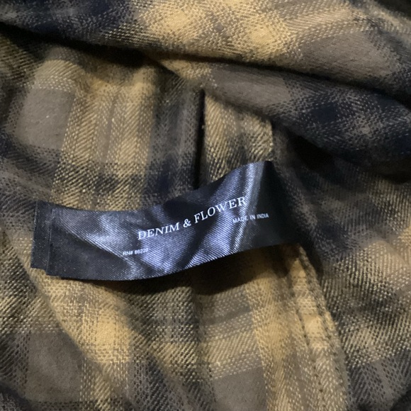 DENIM & FLOWER Flannel $59 NWT Button Up Shirt Burnt Yellow Wu Tang Snoop Dog - Picture 9 of 10